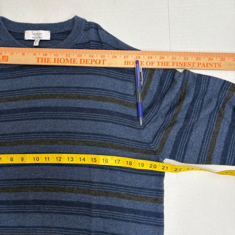 Turnbury Sweater Mens Large Blue Striped Merino Wool Blend Crewneck Pullover - Picture 6 of 7